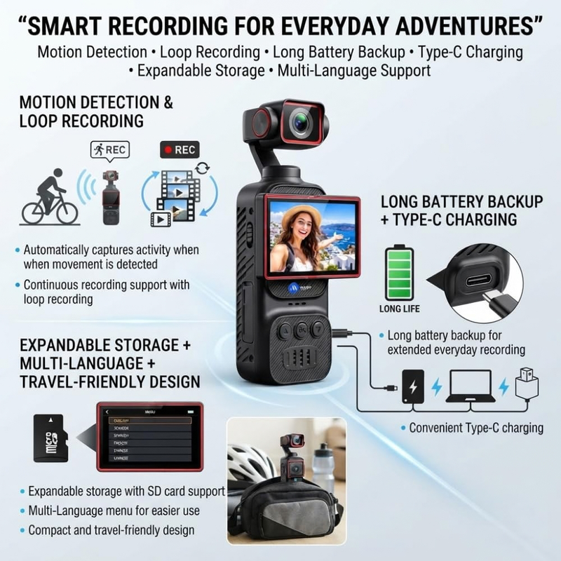Maizic Smarthome Q11 2K WiFi Vlogging Camera, 270° Electric Rotating Lens, 2.78