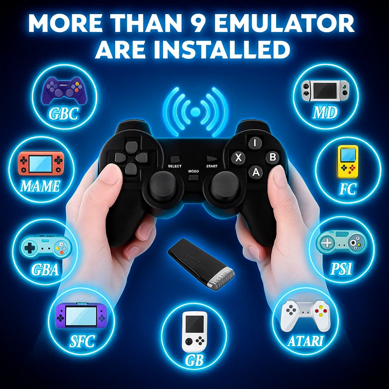Wireless Retro Game Console Stick – 64GB Plug & Play Nostalgia Stick with 10,000+ Classic Games, 9 Emulators, 4K HDMI Output, 2 Wireless Controllers, Retro Drive Video Gaming System