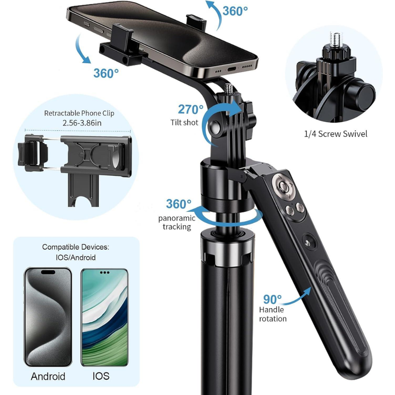 Maizic Smarthome CreatorPod 8 71-Inch AI Auto Face Tracking Tripod, 360° Smart Rotating Phone Holder with Gesture Control, No App Required, Anti-Shake Handle, Extendable Selfie Stick Stand