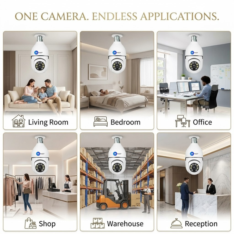 Maizic Smarthome 5MP WiFi Indian Bulb CCTV Camera | 360° Pan & Tilt Auto Tracking | Full Color Night Vision | Two-Way Audio | Remote Mobile Viewing | Easy B22 Bulb Holder Installation | 24/7 Home Security