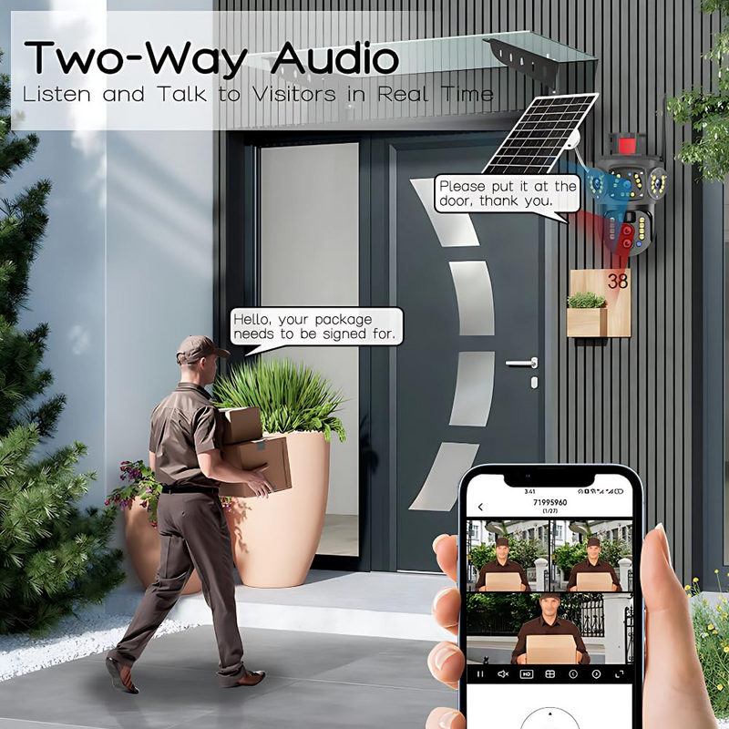 Maizic Smarthome TriVista 5MP 4G SIM Solar CCTV Camera | Dual Lens + Triple Screen View | 10X Opti-Zoom | Outdoor Security with Built-in Solar Panel & Battery | Ideal for Farms & Homes | 6-Month Warranty