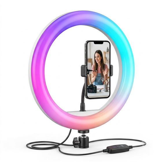 Maizic Smarthome RGB LED Soft Ring Light with Adjustable Phone Holder for Selfies, Reels, YouTube, Vlogging, Video Shooting & Live Streaming
