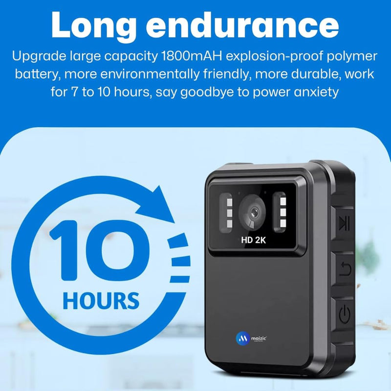 Maizic smarthome 2K Body Camera – Night Vision, 150° Wide Angle, Waterproof – Clip-On Security Cam for Law Enforcement & Outdoor Use