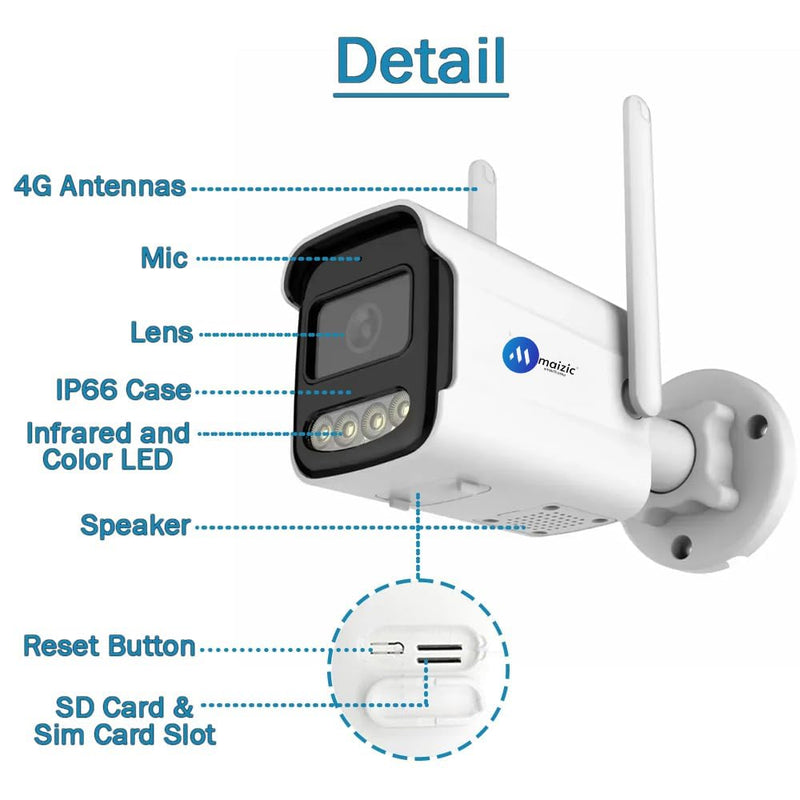 Maizic Smarthome BulletX 4MP WiFi Outdoor CCTV Camera | Full HD, 360° View, 10X Zoom, Color Night Vision, Motion Detection, 2-Way Audio, SD Card Support (Up to 128GB)
