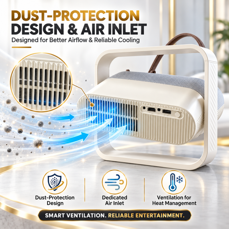 Maizic Smarthome Lumora Gold Smart Projector, Native 1080P, 4K Support, 750 ANSI, Android 14, WiFi 6, Bluetooth, Auto Focus, Auto Keystone, 360° Rotation, Dust-Proof Design, Air Inlet, RGB Light