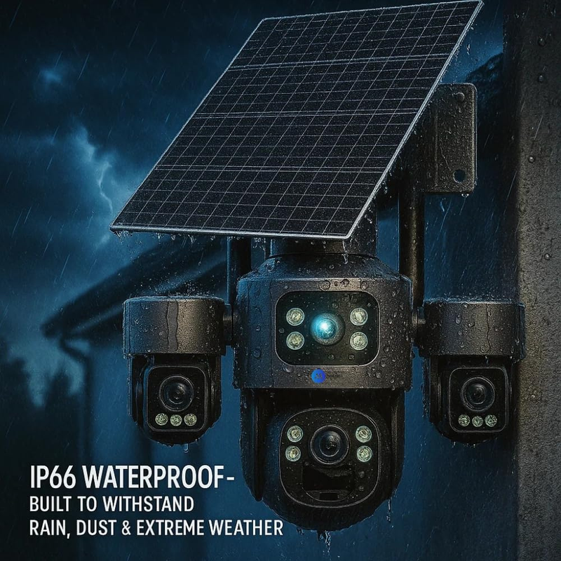 Renewed Maizic Smarthome Ultragenie 4G Solar 5MP×3 FHD 3 Lens/3 Screen AI Triple PTZ Outdoor CCTV Camera | 360° View | Color Night Vision | Human Detection | 2-Way Audio | IP66 Waterproof
