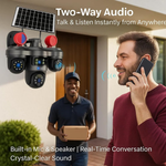 Maizic Smarthome TRIGENIE Siren Wi-Fi Solar Black 5MP×3 FHD Triple Lens AI PTZ Outdoor Security Camera | 360° Pan View | Color Night Vision | Human Detection | 2-Way Audio | IP66 Waterproof