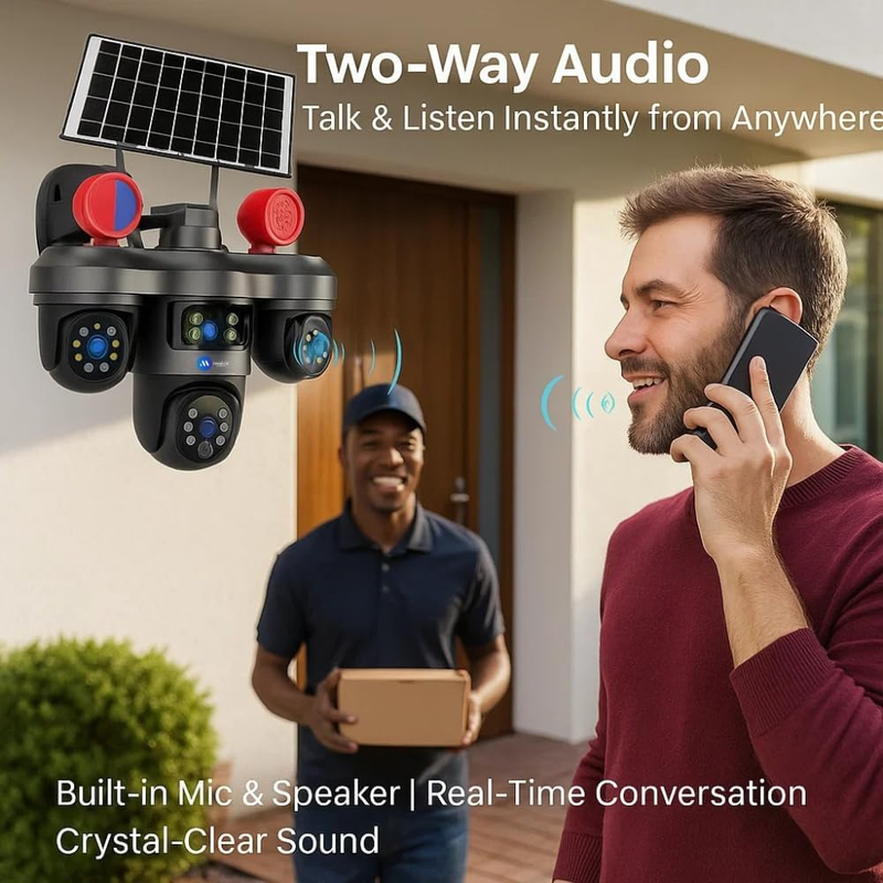 Maizic Smarthome TRIGENIE Siren Wi-Fi Solar Black 5MP×3 FHD Triple Lens AI PTZ Outdoor Security Camera | 360° Pan View | Color Night Vision | Human Detection | 2-Way Audio | IP66 Waterproof