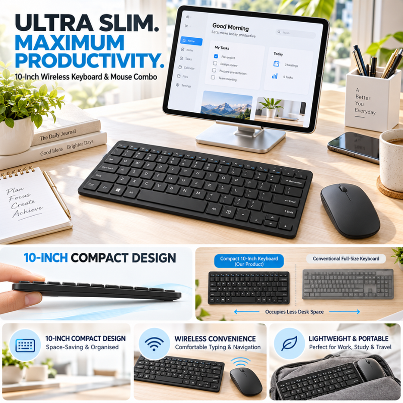 Maizic Smarthome Ultra Slim Wireless Bluetooth Keyboard & Mouse Combo, 10-Inch Compact Rechargeable Keyboard and Mouse Set, Lightweight & Portable Design for iPad, Tablet, Smartphone, Laptop & Desktop, Compatible with iOS, iPadOS, Android, Windows & macOS