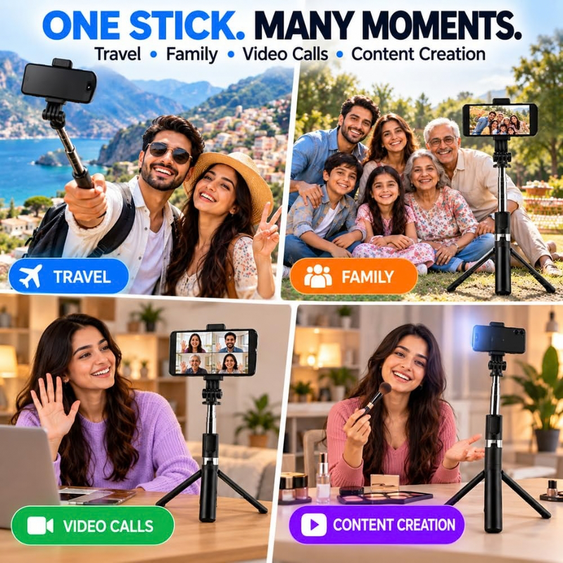 Maizic Smarthome R1SS-L Selfie Stick Tripod with Bluetooth Remote & Mini Fill Light, Extendable 69cm Phone Selfie Stick with Adjustable Holder, Wireless Shutter for Vlogging, Reels, Photos & Video