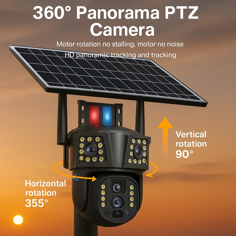Maizic Smarthome Tricam 10X Opti-Zoom | 4G SIM Based Dual Lens + Triple Screen | 5MP Solar Powered Outdoor CCTV Camera | Built-in Battery | Farm & Agriculture Surveillance | 6 Months Warranty