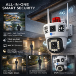 Maizic Smarthome Supercam White Shark 4G SIM Outdoor CCTV Camera | 5MP+5MP 2-Lens/3-Triple Screen View | AI Motion Detection | Color Night Vision | 360° PTZ | Ultra FHD | Two Way Audio | IP67