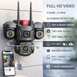 Maizic Smarthome Trion 5MP*3 wifi CCTV Camera for Home Outdoor | Triple Lens Camera Without WiFi | Color Night Vision, Pan Tilt, Motion Alerts | Outdoor Security Camera