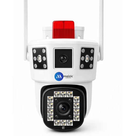 Maizic Smarthome Supercam White Shark WiFi Outdoor CCTV Camera | 5MP+5MP 2-Lens/3-Triple Screen View | AI Motion Detection | Color Night Vision | 360° PTZ | Ultra FHD | Two Way Audio | IP67
