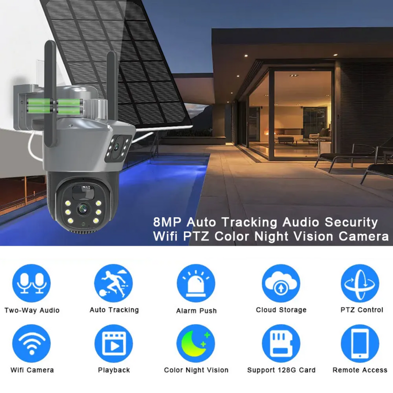 Maizic Smarthome Supercam Solar Powered Wi-Fi Camera 5MP Dual Lens/Dual-Screen FHD Colored Night Vision, AI Humanoid Detection, PTZ Remote Control, 360° View, Two Way Audio IP66 Waterproof Security Camera