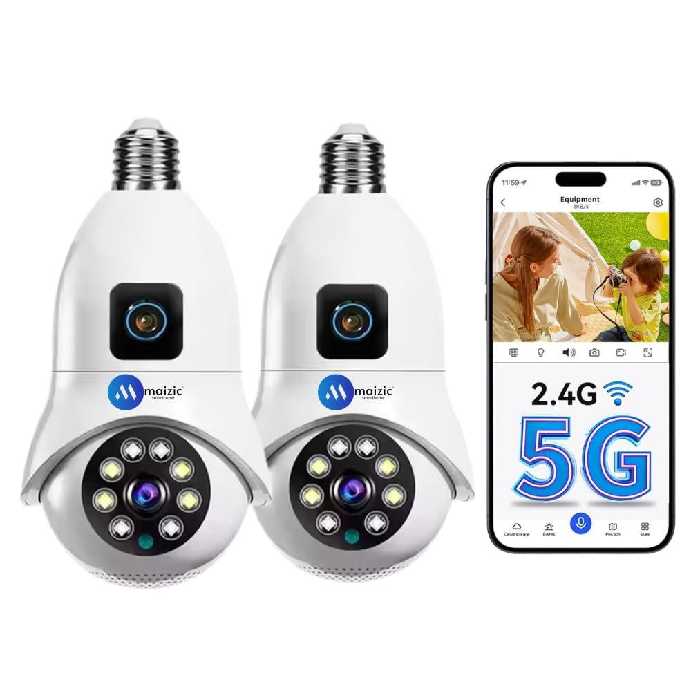 Maizic Smarthome Supercam Pro Dual Lens 3+3MP Wi-Fi Bulb CCTV Camera  (Pack of 2) with 360° View, Dual Screen, Motion Tracking, Color Night  Vision,