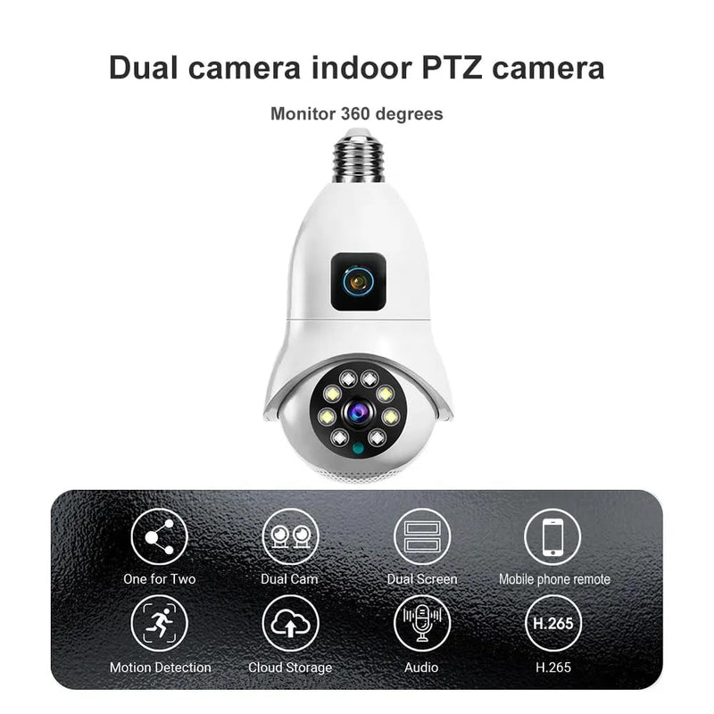 Maizic Smarthome Supercam Pro Dual Lens | 3+3MP Wi-Fi Bulb CCTV Camera (Pack of 2) with 360° View, Dual Screen, Motion Tracking, Color Night Vision, Two-Way Talk | B22 & E27 Holder Compatible