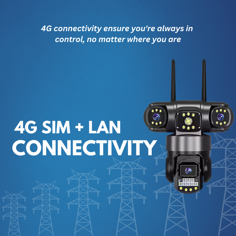 Batman Black 3in1 4G Sim CCTV Camera (5MP+5MP+5MP) Full HD 3 Lens/3 Screen View Home Security Camera with Pan Tilt 360° View & 2 side camera horizontally rotate 180°