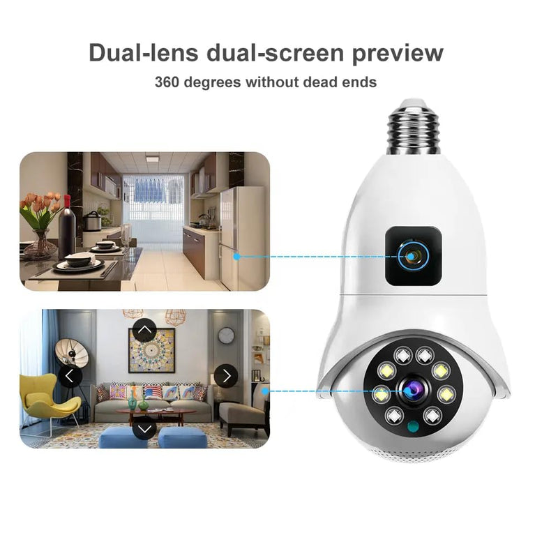 Maizic Smarthome Supercam Pro Dual Lens | 3+3MP Wi-Fi Bulb CCTV Camera (Pack of 2) with 360° View, Dual Screen, Motion Tracking, Color Night Vision, Two-Way Talk | B22 & E27 Holder Compatible