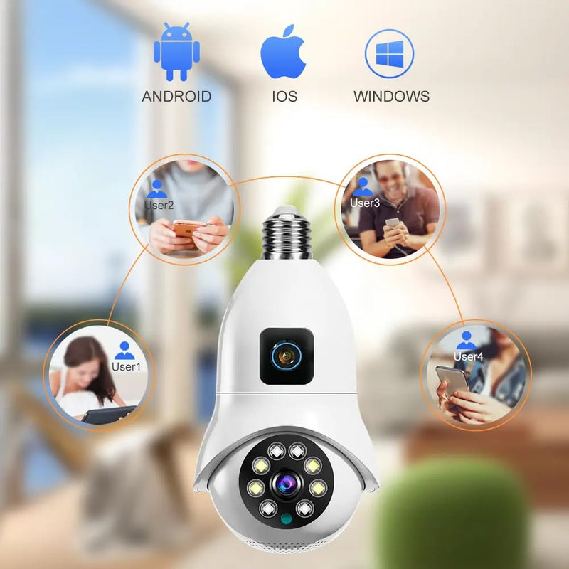 Maizic Smarthome Supercam Pro Dual Lens | 3+3MP Wi-Fi Bulb CCTV Camera (Pack of 2) with 360° View, Dual Screen, Motion Tracking, Color Night Vision, Two-Way Talk | B22 & E27 Holder Compatible