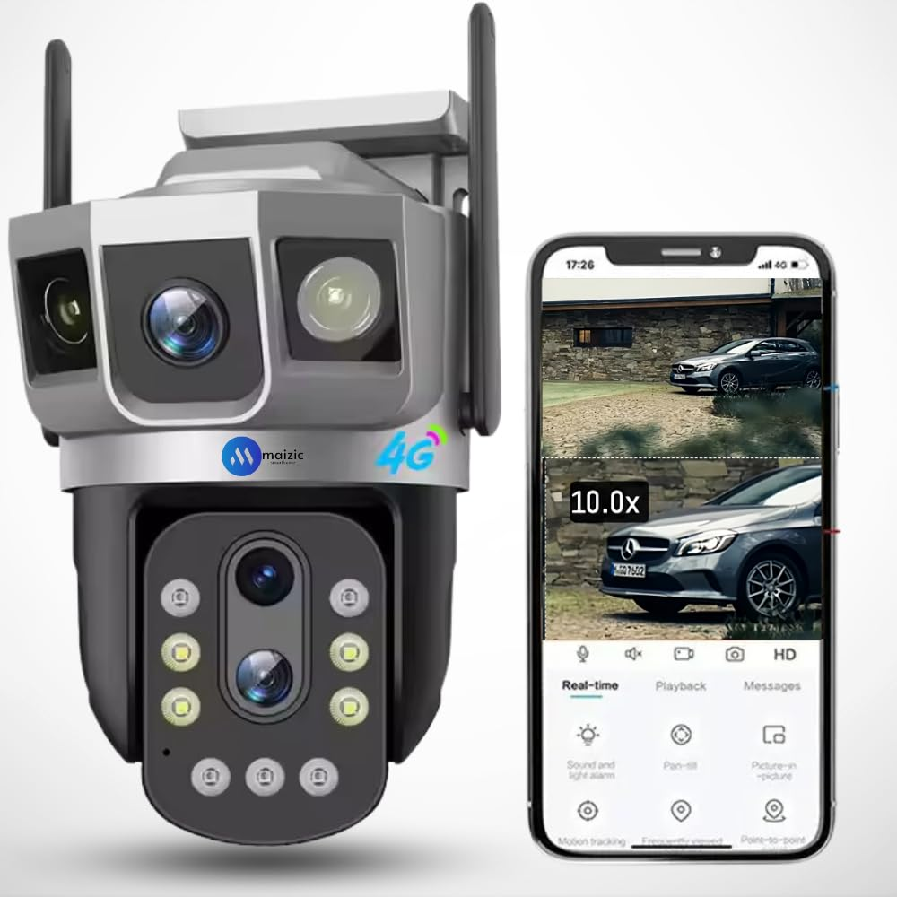 Tricam 10X Optical Zoom 5+5 MP UHD 4G/5G Sim Outdoor CCTV Camera For Home