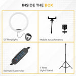 Maizic Smarthome Professional (12 Inch) Led Ring Light with 7 Feet Tripod Stand for Mobile Phones & Camera, 3 Temperature Mode Dimmable Lighting, Photo-Shoot, Video Shoot, Makeup and More