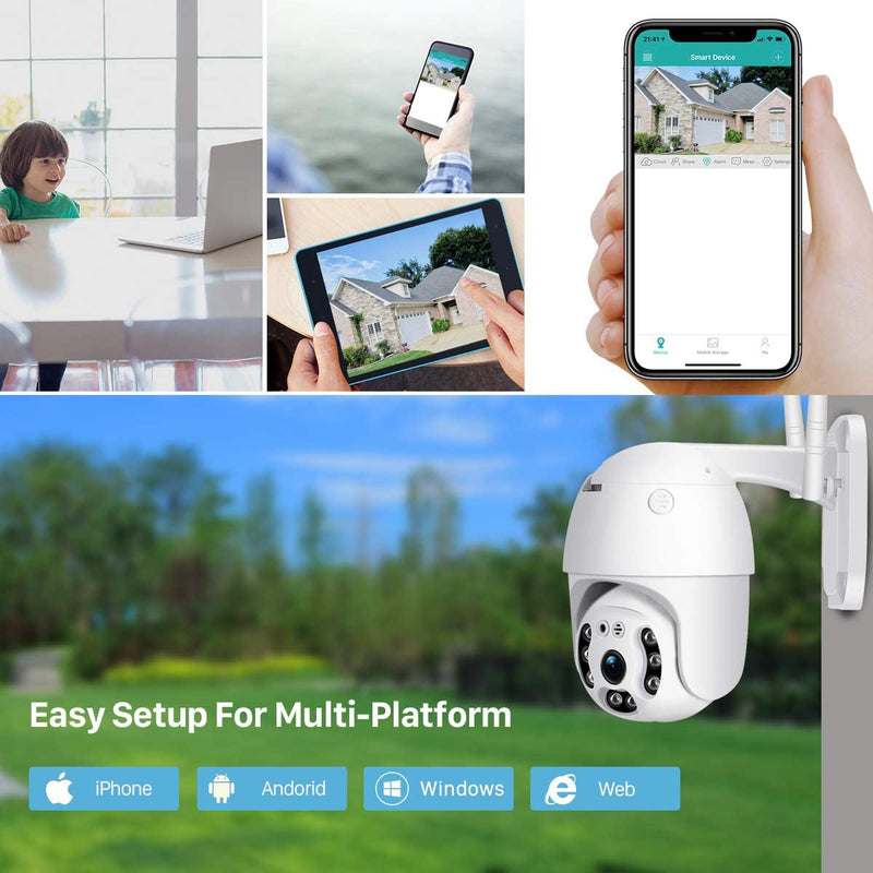 Grousale Full HD1080P Wi-Fi IP66 PTZ v380 PRO Camera Pan Tilt Surveillance Camera, Two Way Audio/Motion Detection/Best Night Vision/Waterproof CCTV Camera Support Upto 128G SD, White