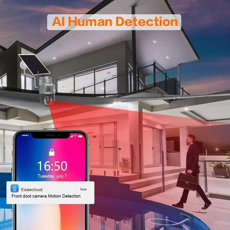 Maizic Smarthome Supercam 4K 12MP Outdoor Solar Dual Lens/Dual Screen 4G Wireless CCTV Camera, Solar Powered IP66 Waterproof, Two Way Audio, Color Night Vision, AI Human Detect SD Storage Upto 128GB