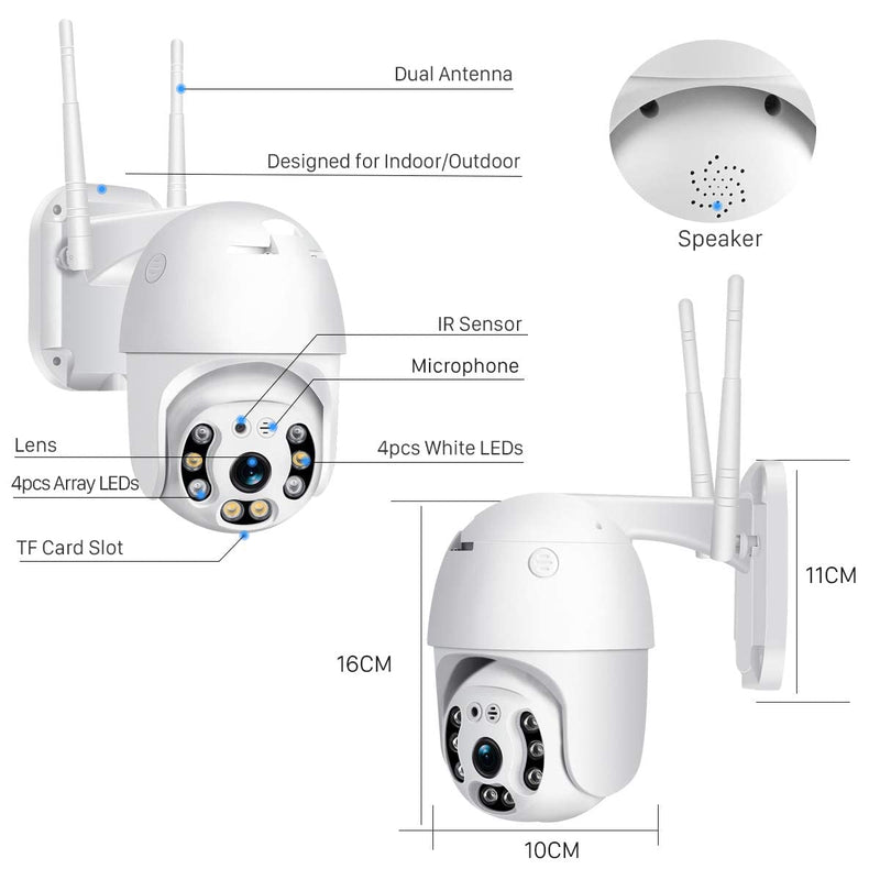 Grousale Full HD1080P Wi-Fi IP66 PTZ v380 PRO Camera Pan Tilt Surveillance Camera, Two Way Audio/Motion Detection/Best Night Vision/Waterproof CCTV Camera Support Upto 128G SD, White
