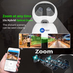 WiFi 10 X Zoom 3 MP Smart Security Camera Binocular Zoom Wide Angle 360 View PTZ with Dual Lens Face Recognition Motion Detection Alarm